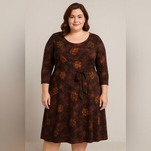 Signature Brown Floral Midi Dress